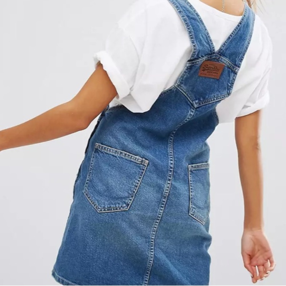 Super Dry Dungaree Dress Denim Jumper Overall sz XS - Picture 2 of 12